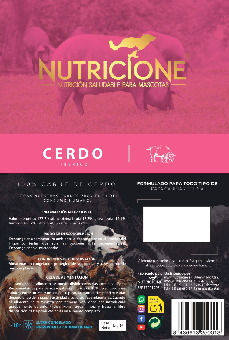 All Meat Barf Cerdo  Ibérico 1Kg  | Todo Carne Cerdo Ibérico 1Kg