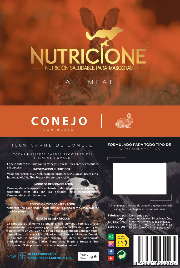 All Meat Barf Conejo 1Kg | Todo Carne Conejo 1Kg