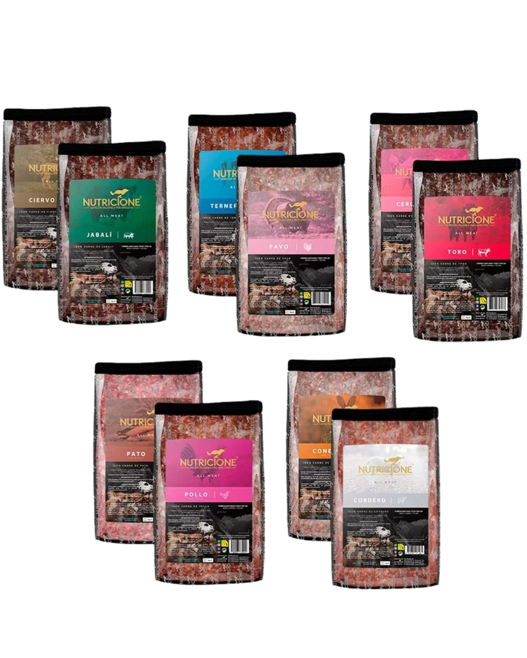 Pack Degustación Dieta BARF | Todo Carne | 10 Tipos (10 uds. - 1Kg/ud)
