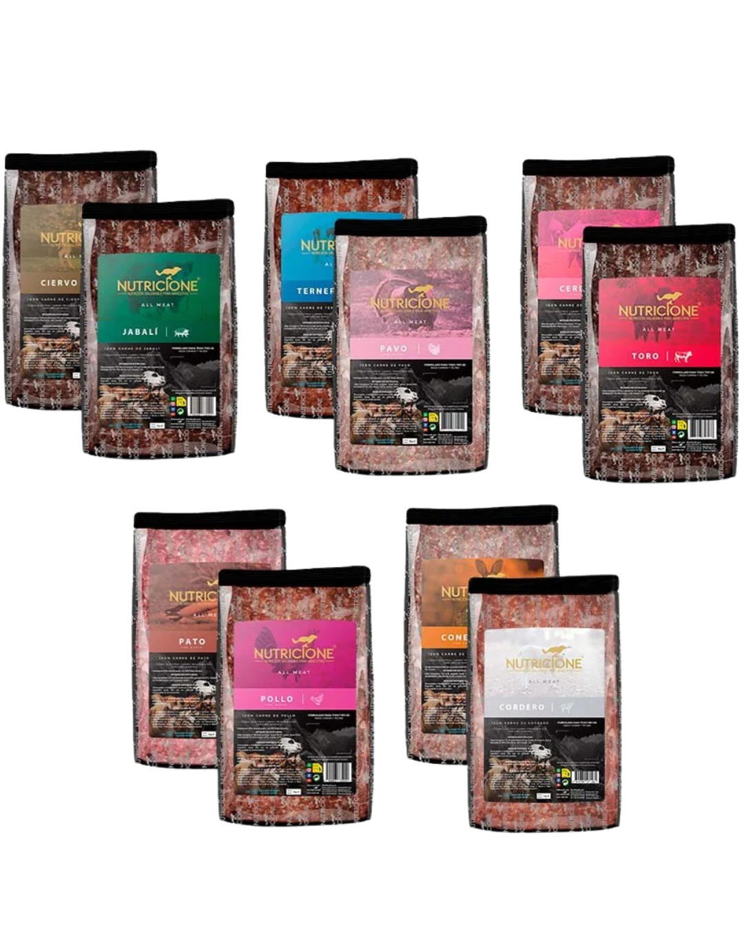 Pack Degustación Dieta BARF | Todo Carne | 10 Tipos (10 uds. - 1Kg/ud)