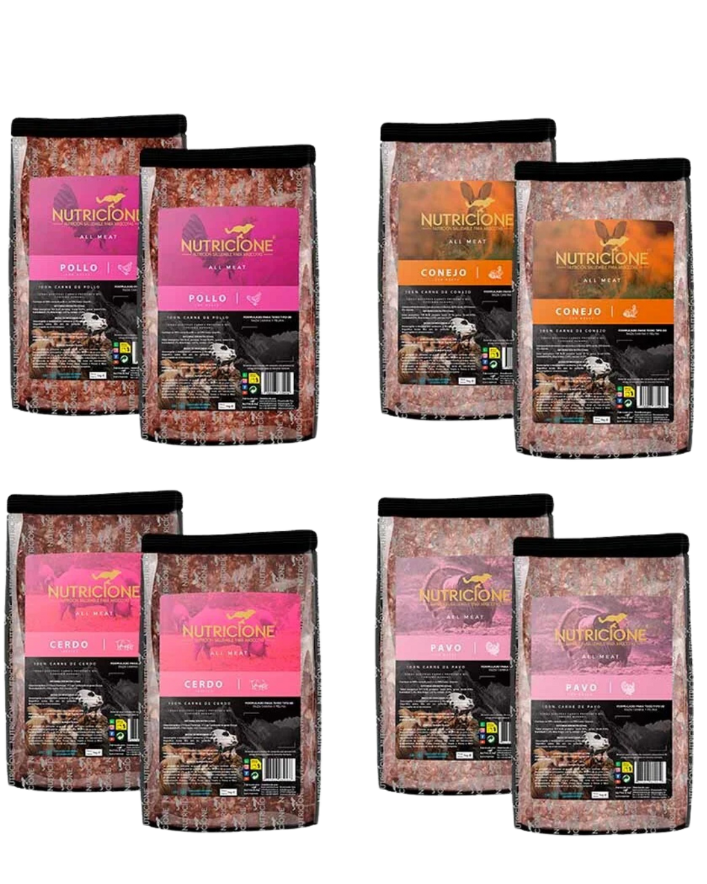Pack Iniciación Dieta BARF - Todo Carne - 4 Tipos (8 uds. - 1Kg/ud)