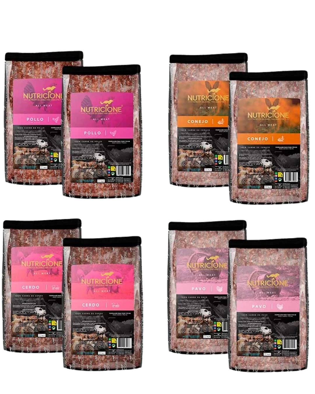 Pack Iniciación Dieta BARF - Todo Carne - 4 Tipos (8 uds. - 1Kg/ud)