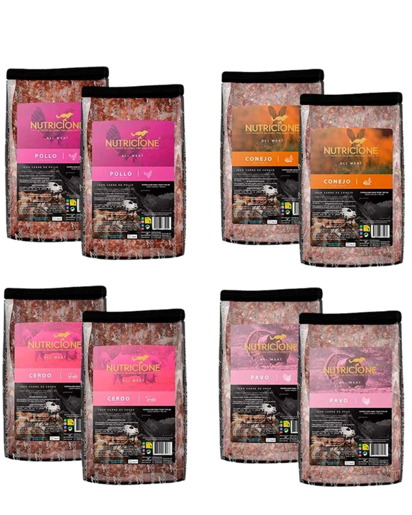 Pack Iniciación Dieta BARF - Todo Carne - 4 Tipos (8 uds. - 1Kg/ud)