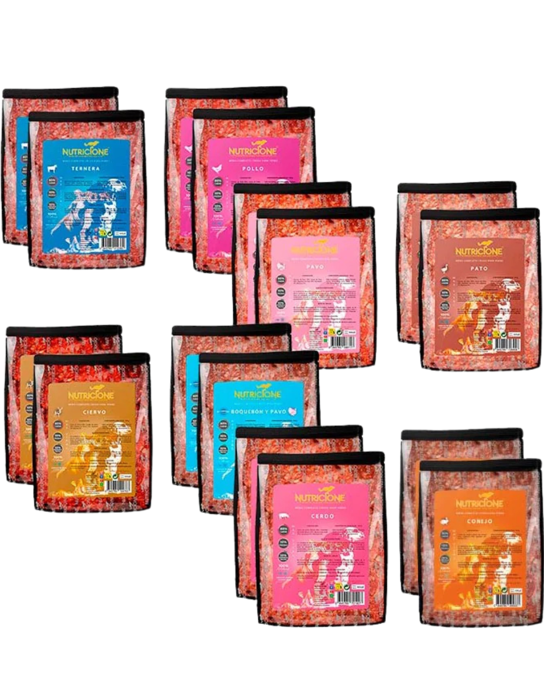Pack Degustación Dieta BARF Menús Completos - 8 Tipos (16 uds. - 500g/ud)