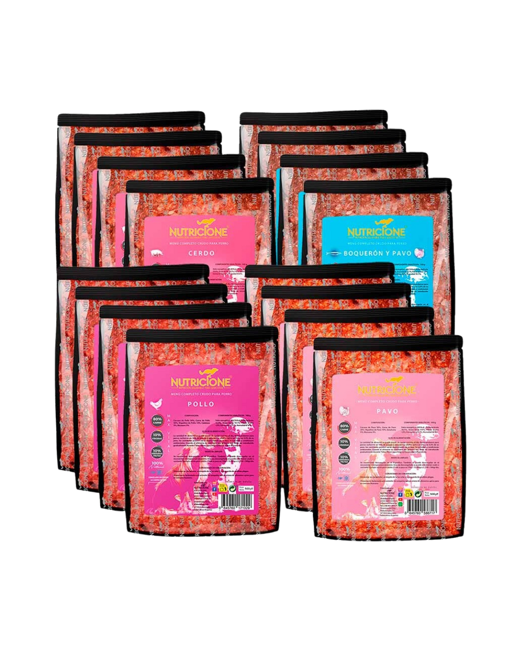 Pack Iniciación Dieta BARF Menús Completos - 4 Tipos (16 uds. - 500g/ud)