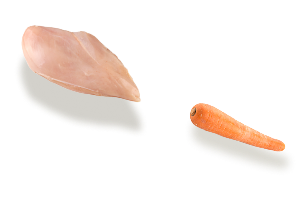 carne de pollo cruda y zanahoria