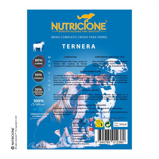 etiqueta-menú-ternera-completo-crudo-perro-alimento-maxvital-nutricione